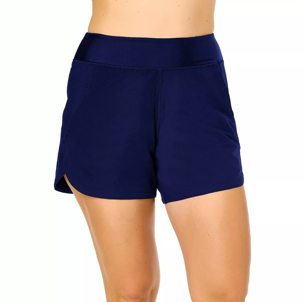 Lands' End Women's Deep Sea Navy Blue High Rise Swim Shorts Size L